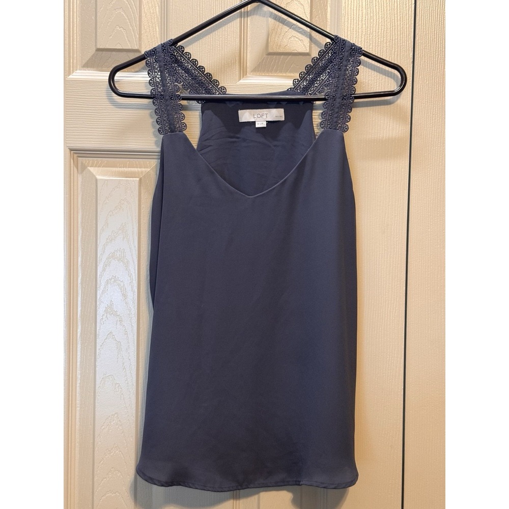 LOFT Petites Lace Strap V-Neck‎ Camisole Top Slate Blue Gray Small Petite 491475